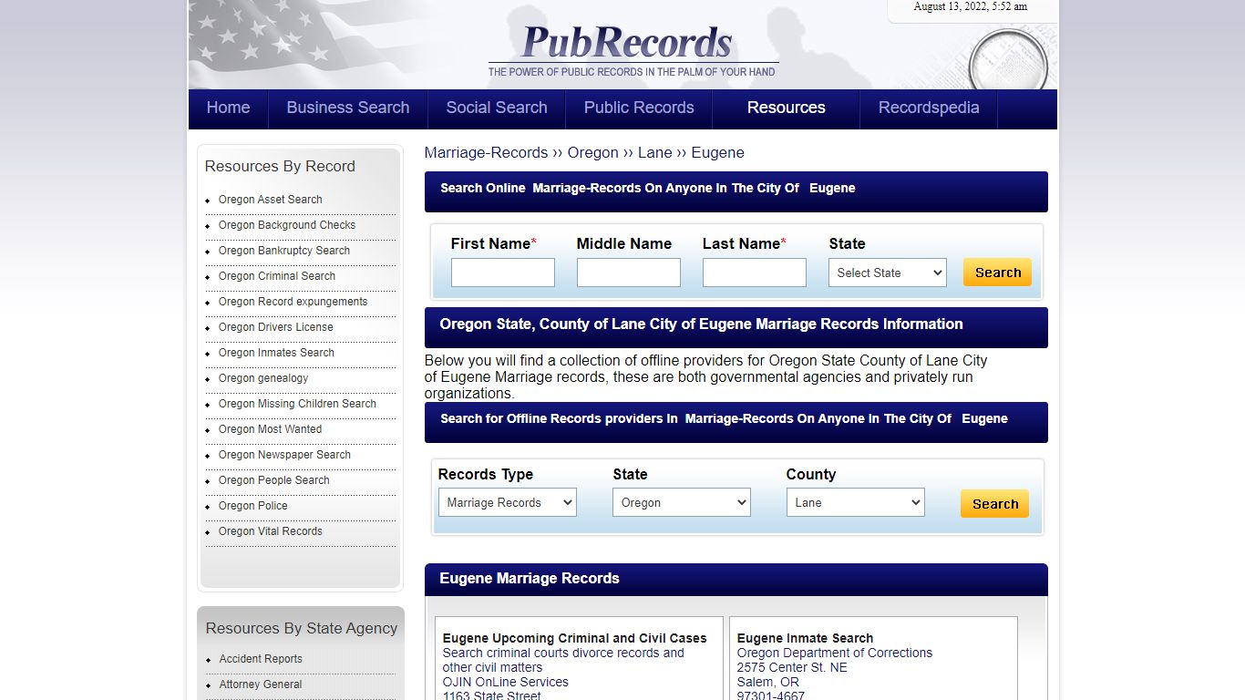 Eugene, Lane County, Oregon Marriage Records