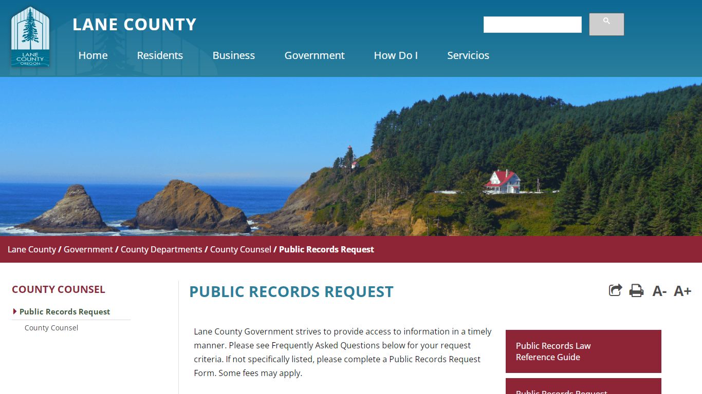 Public Records Request - Lane County